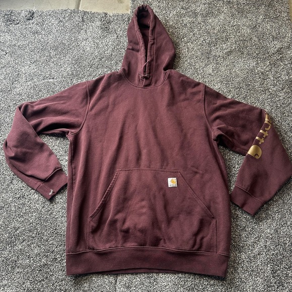 Carhartt Other - Carhartt Hoodie Mens L Red Pullover Hooded Pockets Heavyweight Graphic Logo